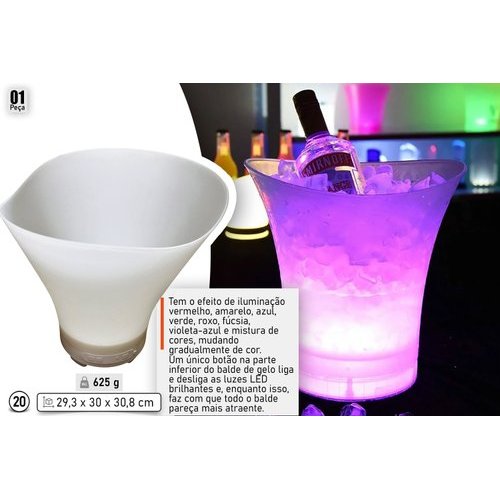 Balde Bebidas Led Caixa Som Bluetooth Controle Remoto Branco Festa Bar Praia Refrigerador