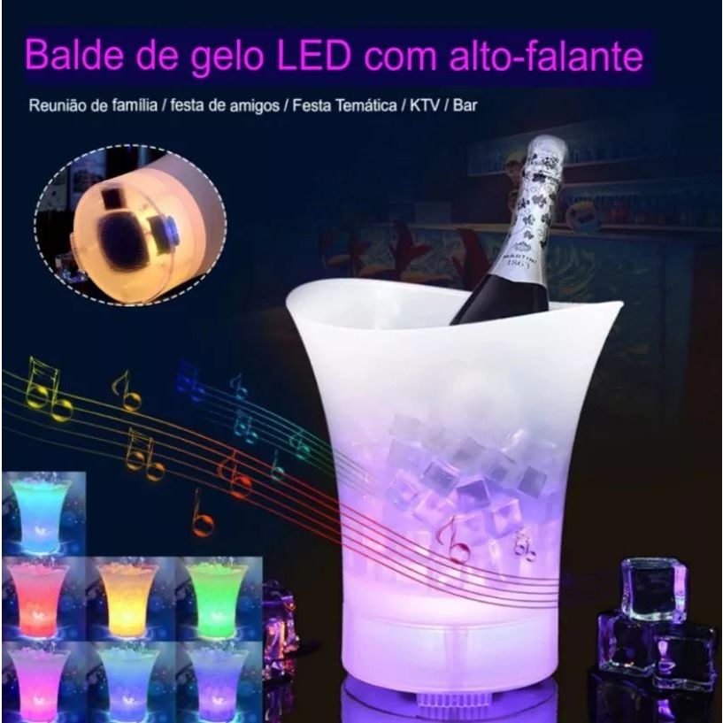 Caixa Som Portatil Blutooth Balde De Gelo 7 Litros  LED Bebidas Cerveja Música Led Balada Festa