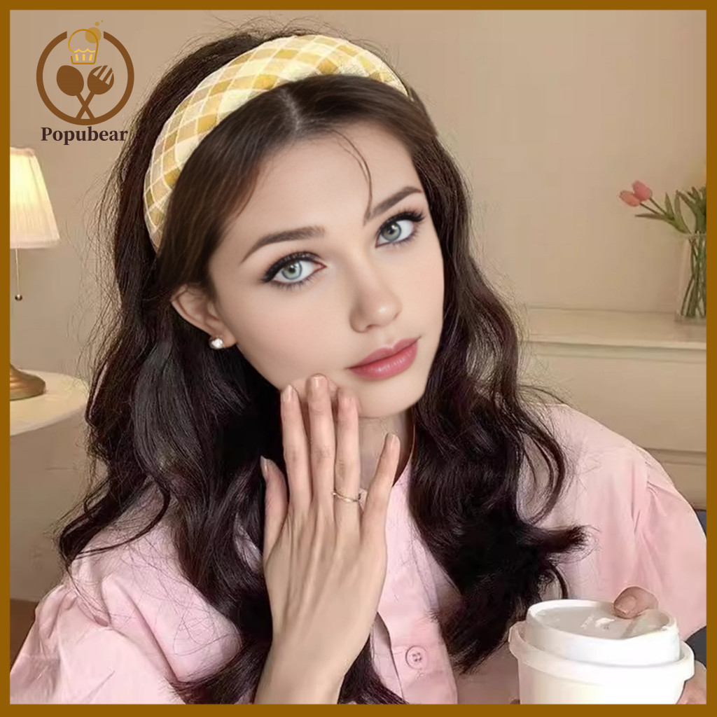 College Style Headband Soft Fabric Women’s Retro Plaid Thick Sponge Filled Hair Hoop Fluffy Accessory for Stylish for