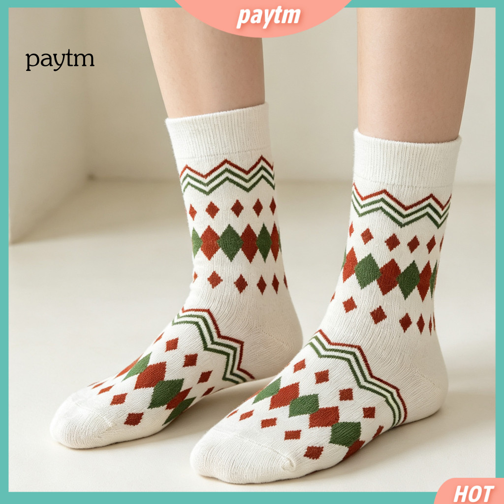 Warm Autumn Winter Socks Retro Patterned for Women 1 Pair Women's Cute Plaid Gingham Checkered Dot Pattern Crew Soft Cas