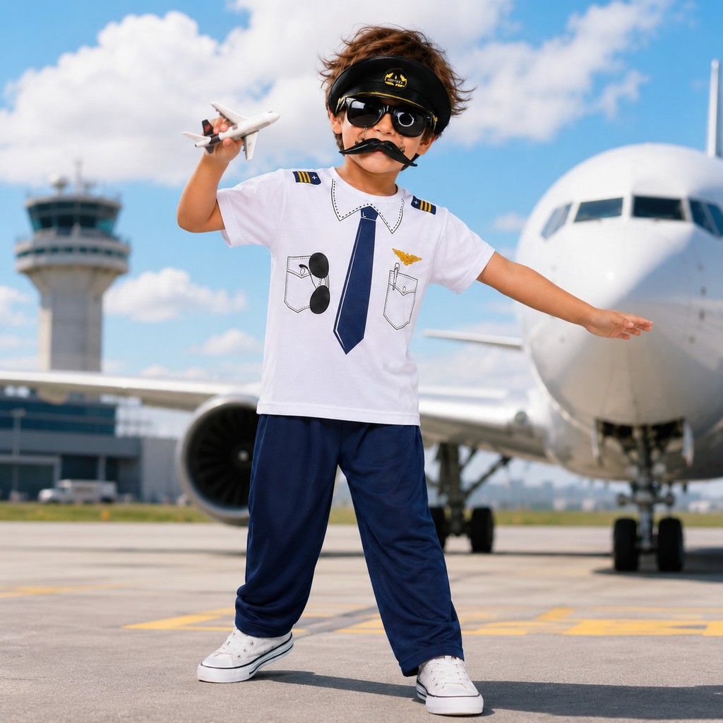 Fantasia Piloto Aviador Infantil Menino TOP GUN Profissão Tango Fantasias + Óculos Quepe Envio Imediato