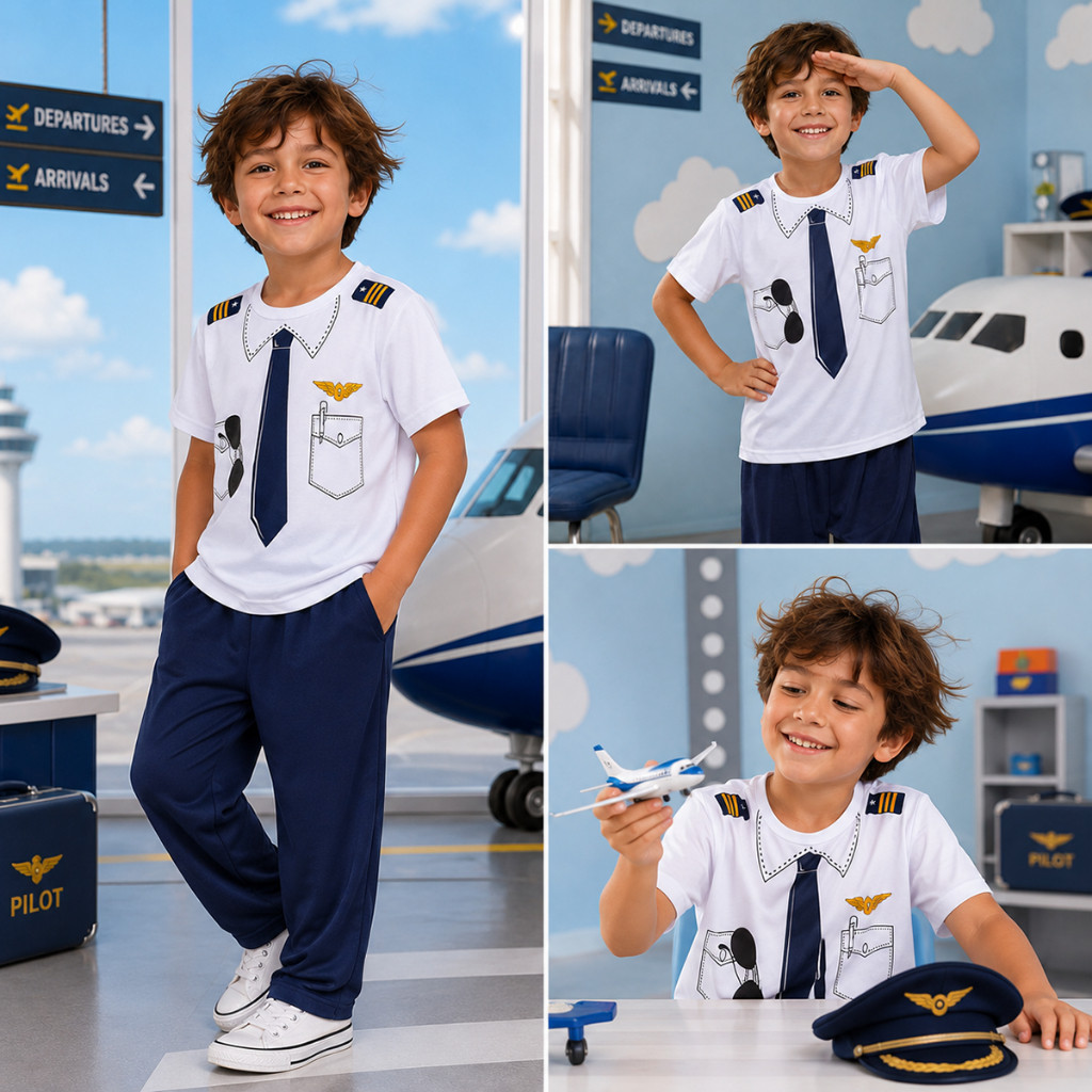 Fantasia Piloto Aviador Infantil Menino TOP GUN Profissão Tango Fantasias Envio Imediato