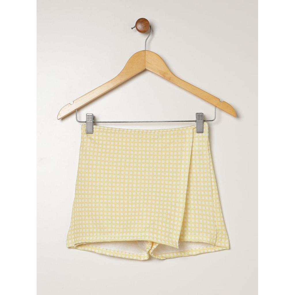Short Saia Xadrez Vels Juvenil Feminino Amarelo com Short Interno