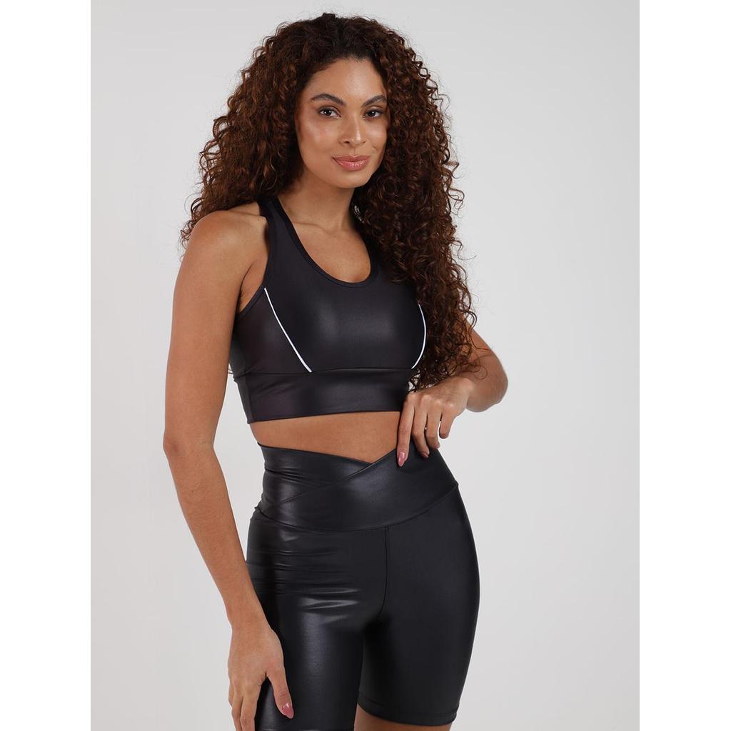 Top Fitness Cirrê Vels Feminino PRETO/PRETO/BRANCO
