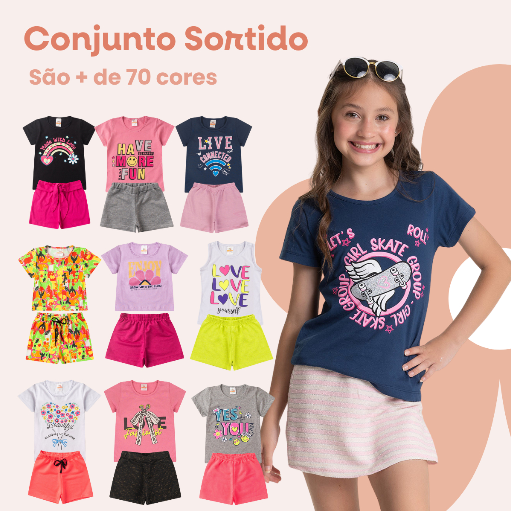 KIT 12 peças feminina sortidas de Tam 1 ao 14 anos