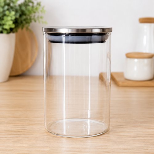 Pote hermético redondo vidro borossilicato inox 1,1 litro transparente Lehavi