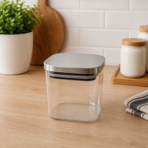 Pote hermético quadrado vidro borossilicato tampa inox 700ml Lehavi transparente 01 unidade