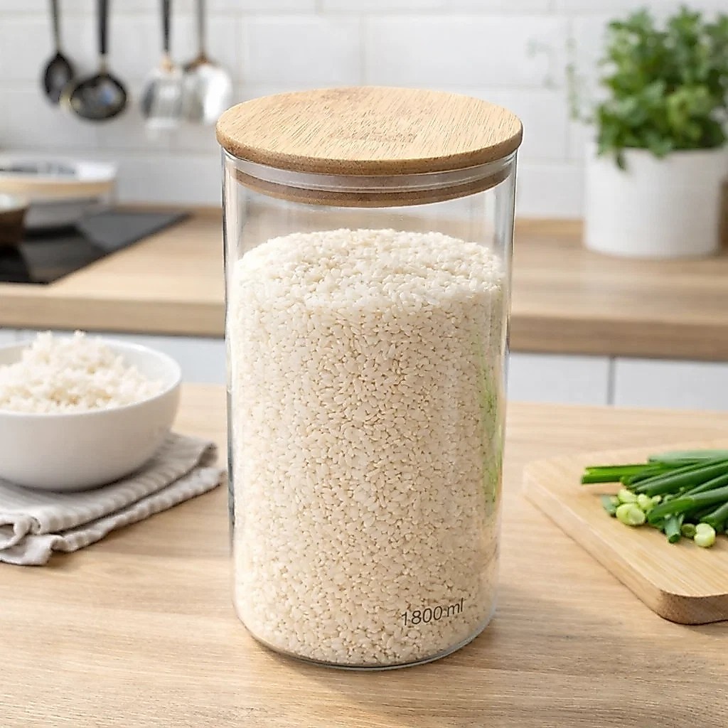 Pote Borossilicato Tampa Bambu Recipiente Vasilha Guarda Alimento Conserva Armazenar Grão
