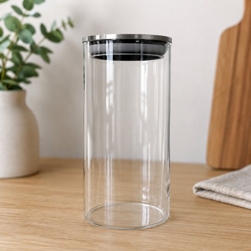 Pote hermético redondo vidro borossilicato tampa inox 1,5 litros Lehavi transparente inox