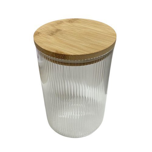 Pote de Vidro Borossilicato Listrado 1L Tampa Bambu Lehavi Transparente