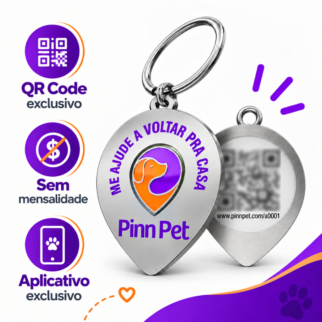Pingente Inteligente Pinn Pet com QR Code para Coleira