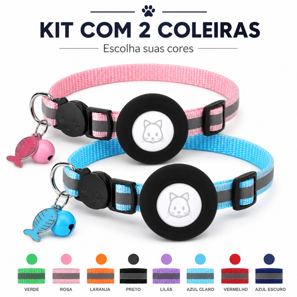 Kit 2 Coleira para Airtag Gato Suporte de Rastreador Faixa Refletiva Colar de Gato