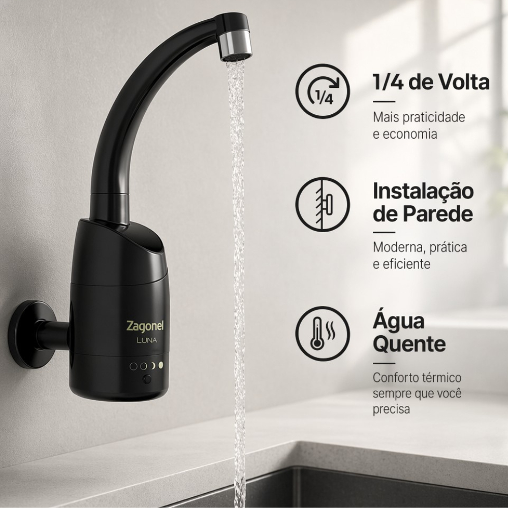 Torneira Elétrica Luna Zagonel Cozinha Parede 110v 220v Multi-Temperatura Original