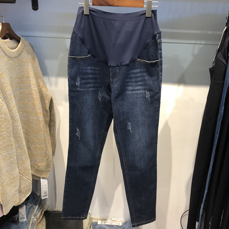 Cor grávida outono inverno mulheres grávidas pés pequenos Jeans grossos YWK213050Calças de levantamento de barriga ajust