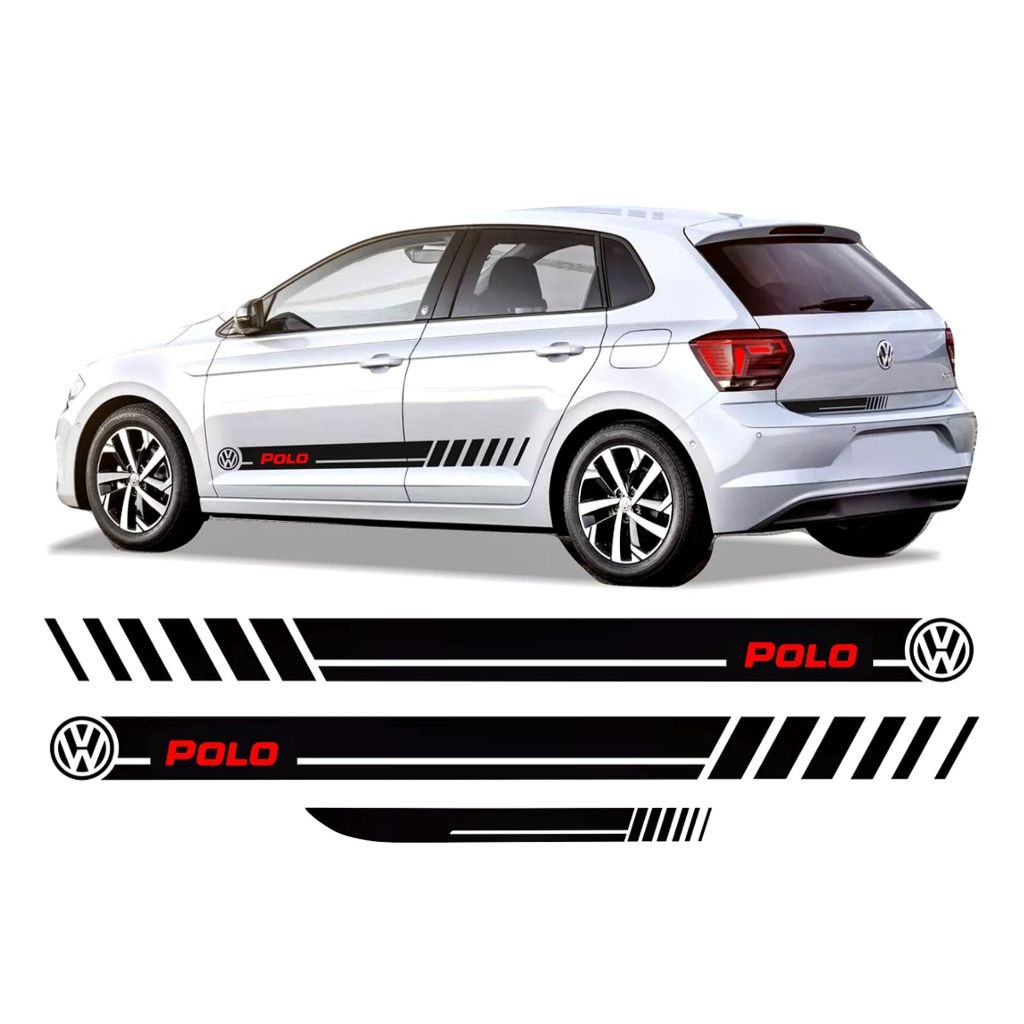 KIT Adesivos VW Polo Hatch Highline TSI 2019 A 2022 Faixa Lateral E Traseira Tuning Sport Personalizados