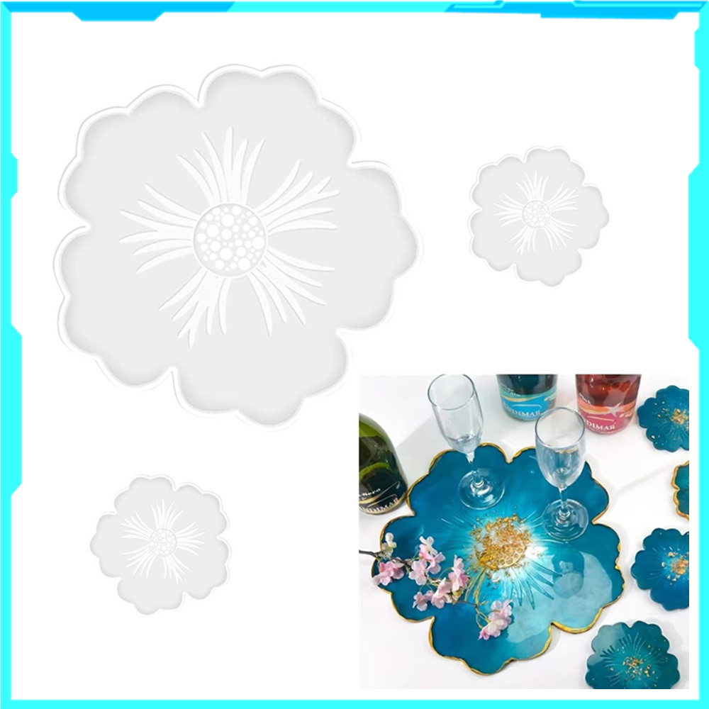 Conjunto de 3 peças de molde de Silicone de bandeja grande em forma de flor, resina epóxi, molde de placa de frutas DIY