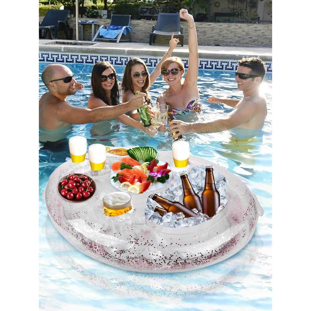 Spr-Porta-Bebidas Frutas E Vinho Tinto Piscina Placa Inflável Glitter Float Multi-Buraco Coaster Portátil Mesa De Praia