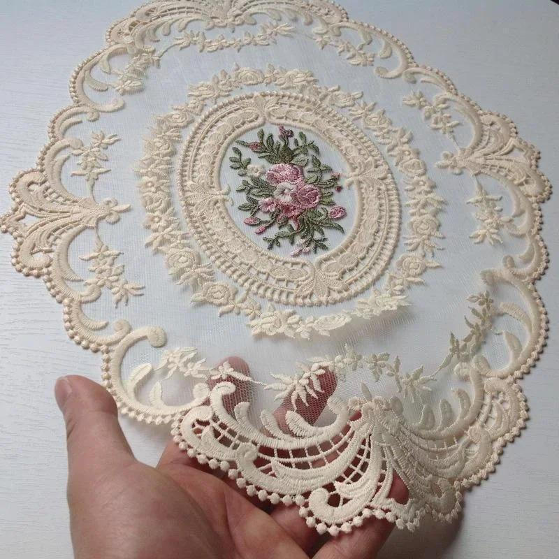 Europeu Oval Renda Bordado Coaster Quarto Estudo Cozinha Copo Tapete De Mesa Comida Placa Frutas Capa Decoração
