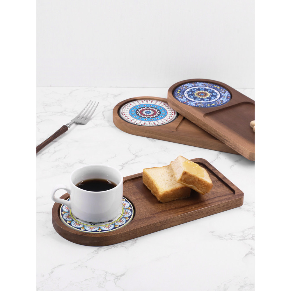 Bandeja de madeira maciça prato de café da manhã prato de frutas secas placa de nogueira doméstica Coaster pão japonês s