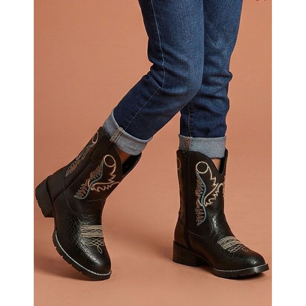 Bota Country Infantil Feminina Masculina Couro Crianças Ambos Gêneros Cano Alto