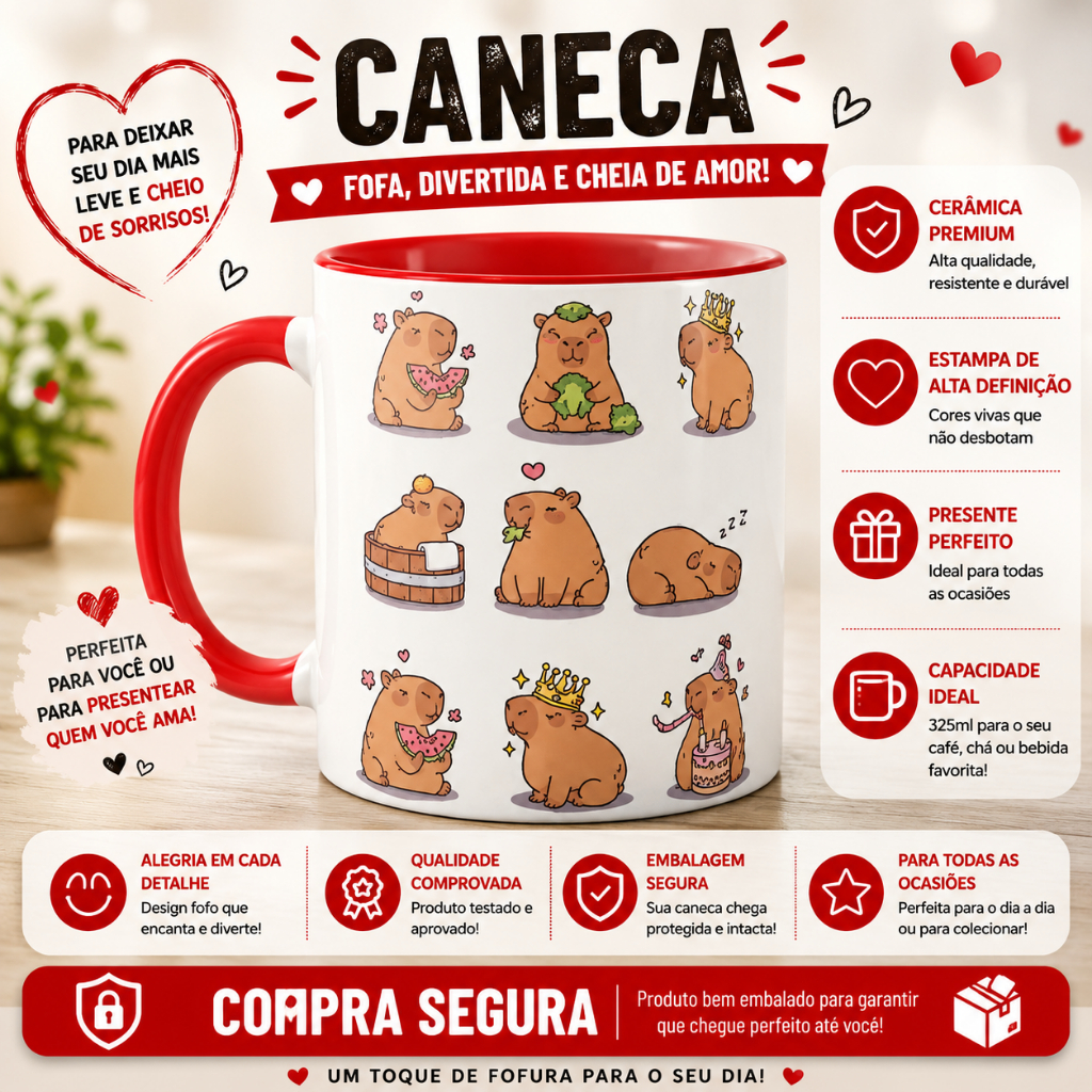 Caneca Capivara Personalizada Presente Fofo Animal Silvestre Café Chá 325ml Cute Meiga  Fofa