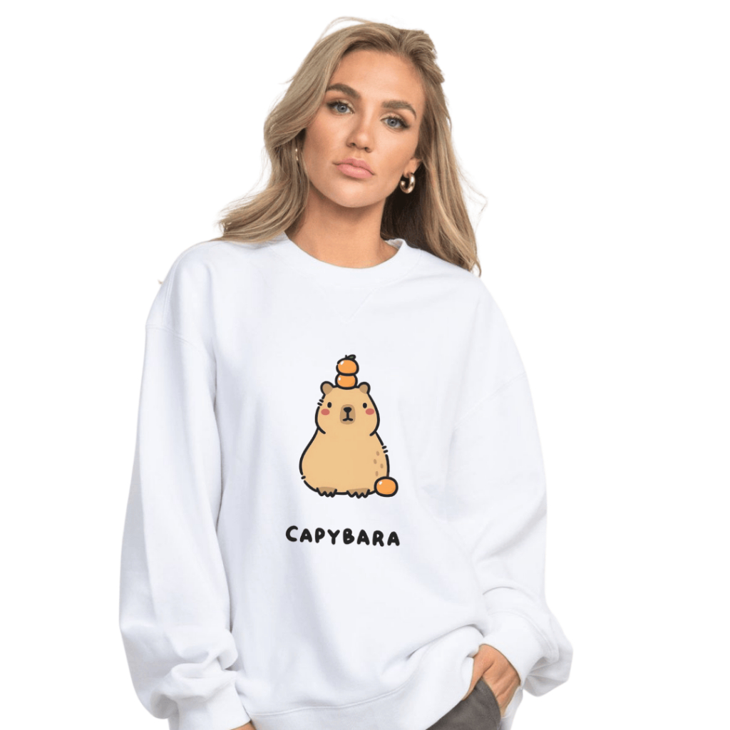 Moletom Tendência Capybara Capivara Fofa Cute Moletom Gola Careca Animais  Moda Geek Moletom Sem Capuz Unissex Algodão