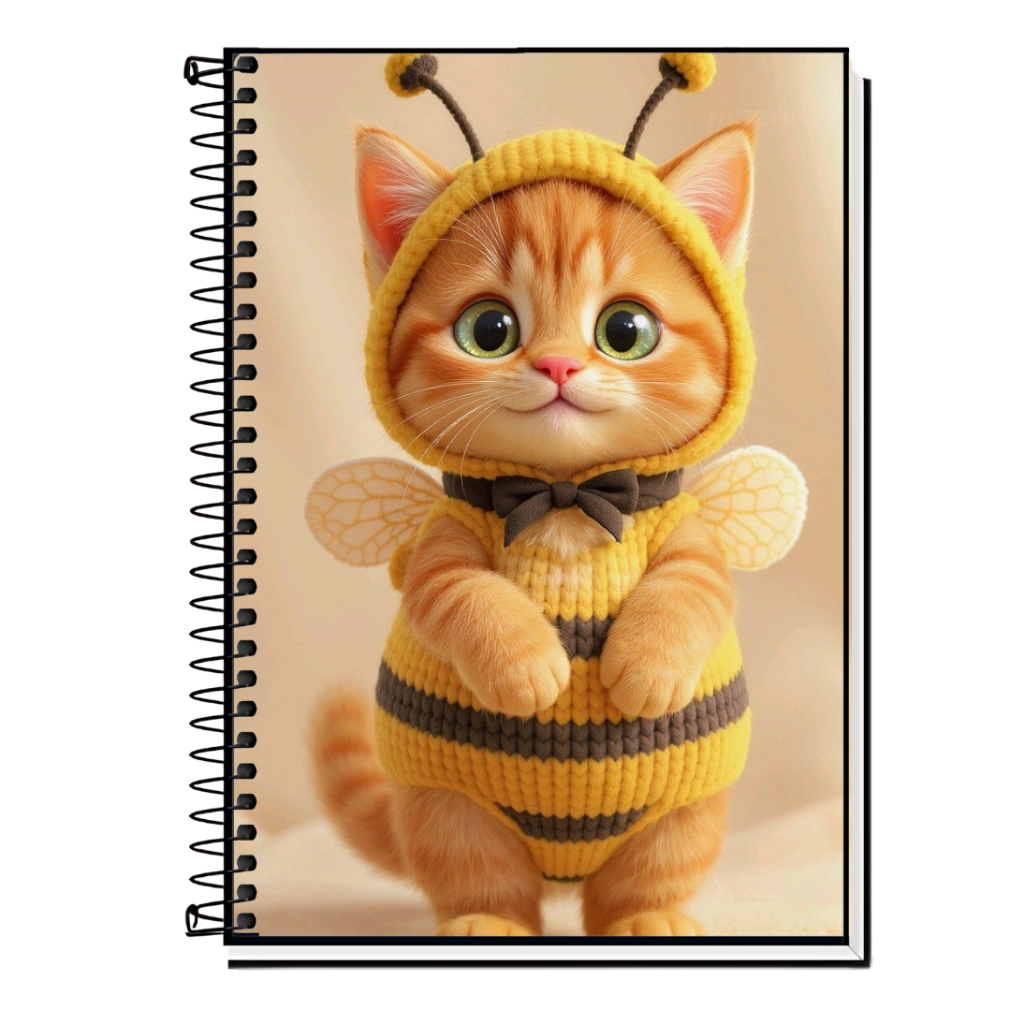 Caderno Gato Fofo | Unissex | Capa Dura & Espiral Resistente - 1,10,15 e 20 Matérias | Estilo Cute | Animais