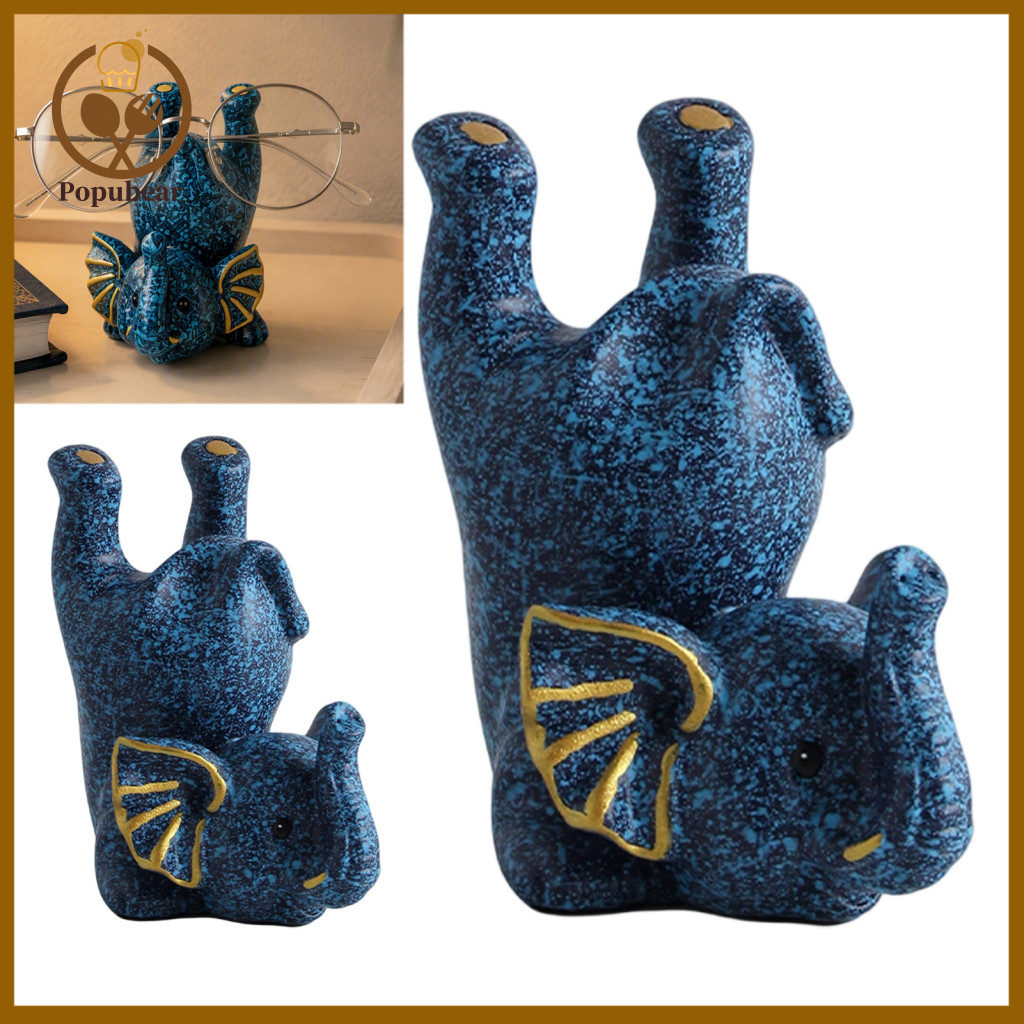 Cute Animal Eyeglass Organizer Handmade Resin Elephant Glasses Holder – Retro Style Stand Decorative for Home Office U