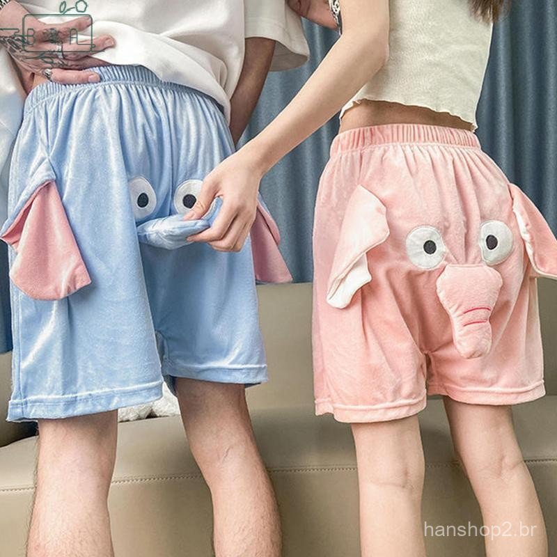 Agosto Moda Solta Casa Verão Engraçado Squeaky Cute Animal Elefante Shorts Casal { vn }