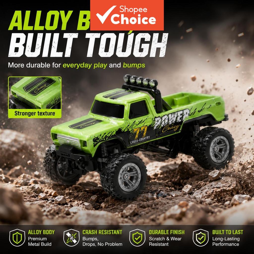 Carro RC Die Cast Escala 1:64, Dois Modos de Controle, Desliza Suave em Todas as Superfícies, Presente de Feriado