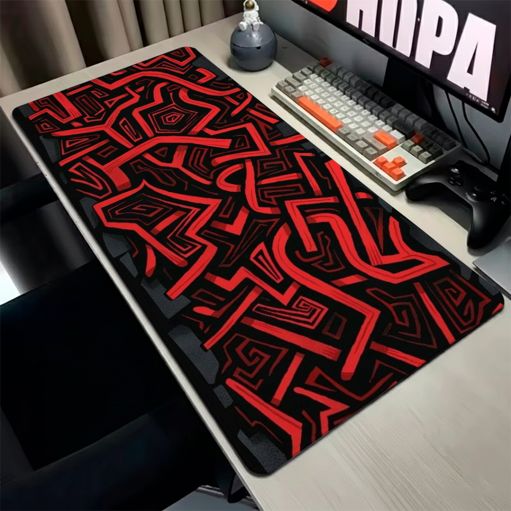 Mouse Pad Gamer Speed Liso Confortavel Com Base Antiderrapante E Bordas Costurdas Com Estampa Red Geometri Mega Estilosa