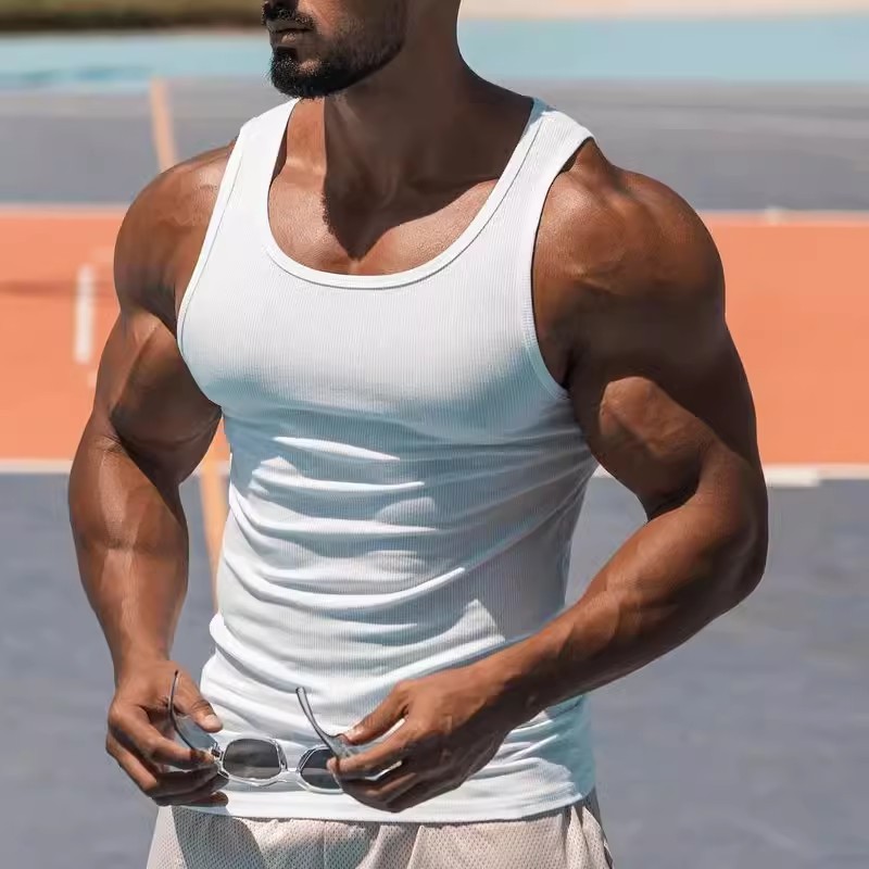 Colete esportivo masculino pesado ousado apertado rosqueado roupas de Fitness alta elasticidade americano cor sólida Bot