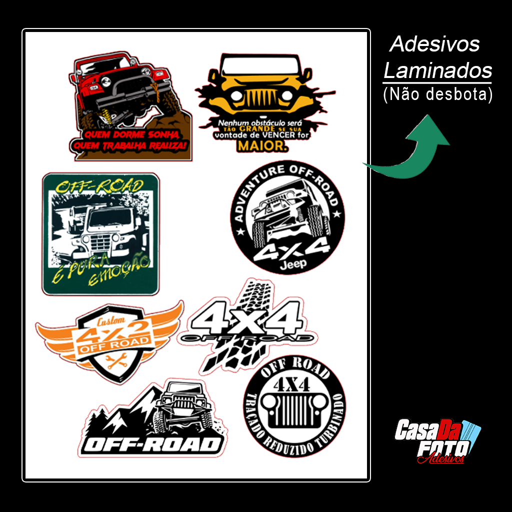 Cartela Adesivo Off Road Jeep Troller Rally 4x4 Vinil Laminado
