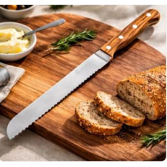 Faca Para Pães Bolos Serra Serrilhada Aço Inox Cabo Madeira
