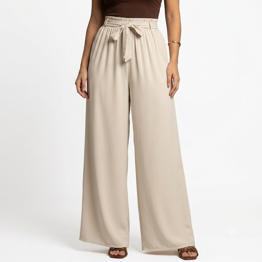 Calça Pantalona Feminina Flare Wide Leg Viscose Confortável Com Cinto E Bolso Blogueira Soltinha