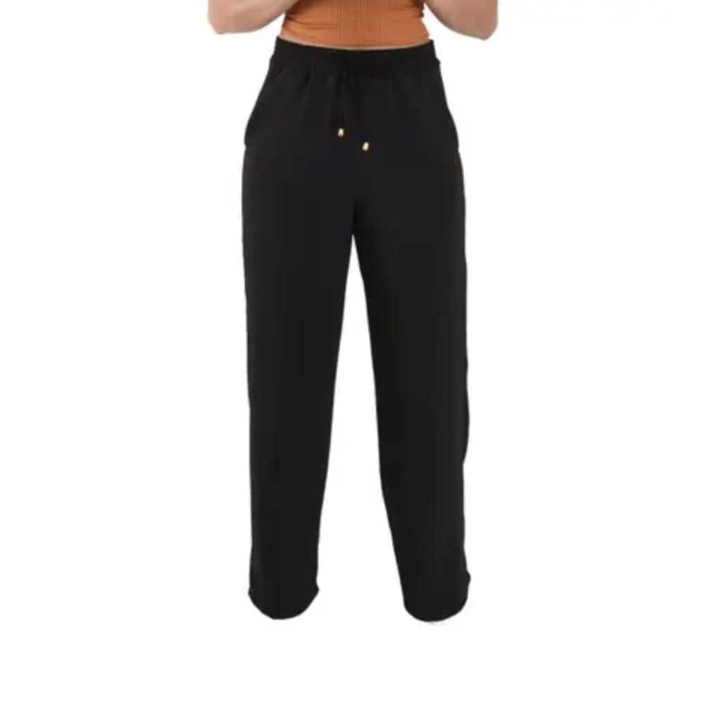 Calça Pantalona Feminina Tecido Duna Cintura Alta com Bolsos