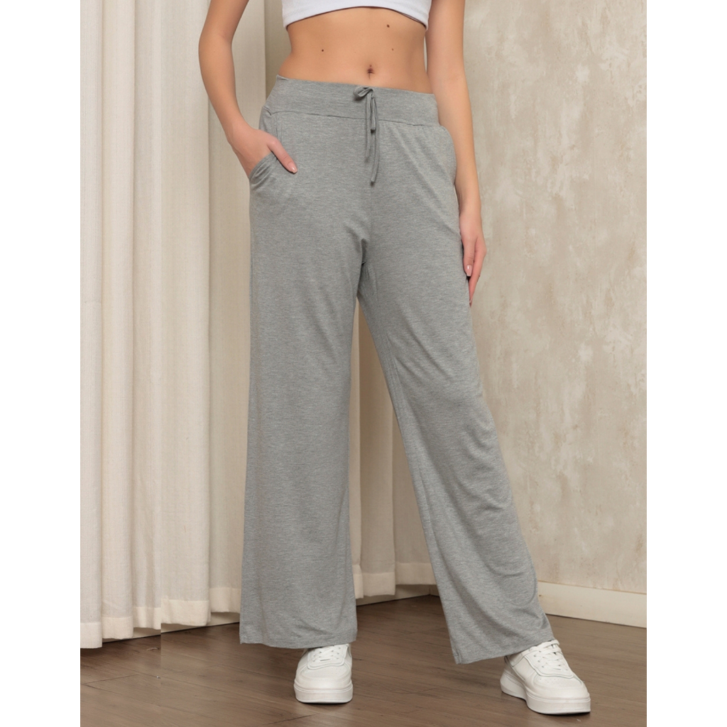 Calça Feminina Wide Leg Pantalona Viscolaycra com Cós Alto e Bolsos Laterais Confortável Casual
