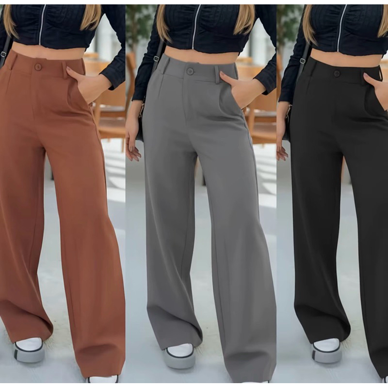 Calça Pantalona Alfaiataria Com Bolso Cintura Alta Wide Leg Calça Moda Social Tendencia