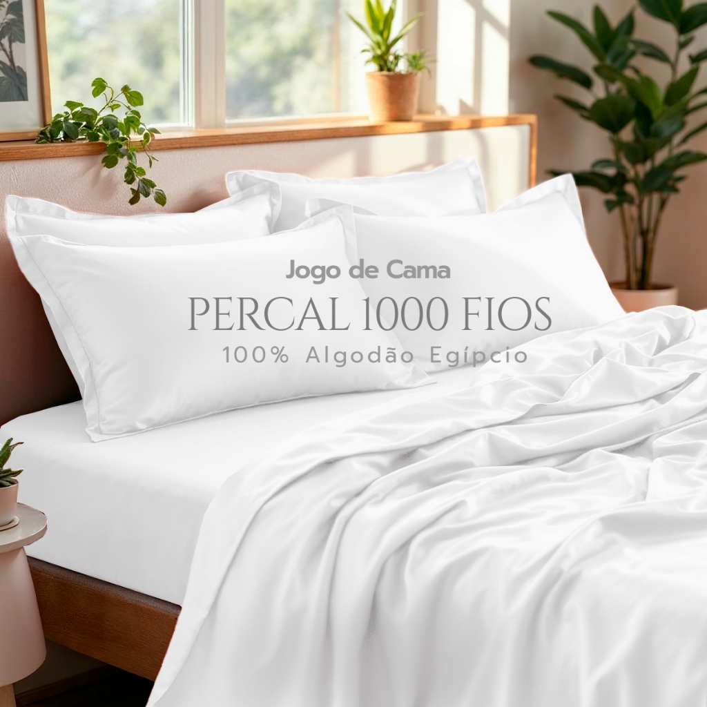 Jogo de Cama Casal 1000 Fios 100% Algodão Egípcio Toque de Seda Elegância Pura