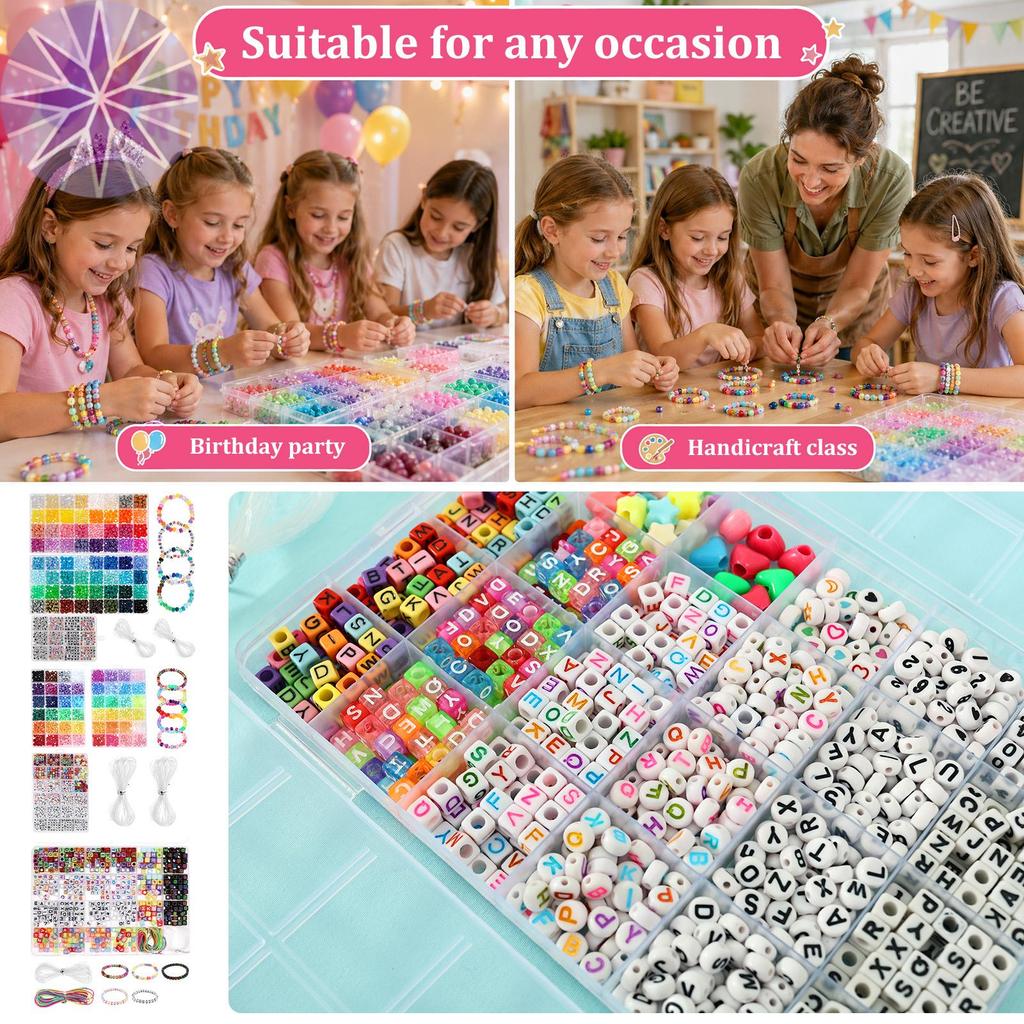 Kit De Contas De Pônei Para Fazer Pulseira Kandi Conjunto De Plástico Em Massa Com Corda Elástica SHOPCYC5983