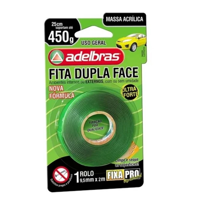 Fita Dupla Face Massa Acrílica Uso Interno e Externo 9,5mmx2m - Adelbras