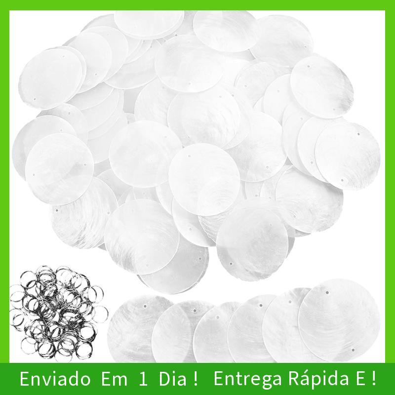 - joyce Capiz Redondo , 100 Peças De Cordas De Guirlanda Em Massa (2 Furos) Pingentes De Concha Vazios 2 