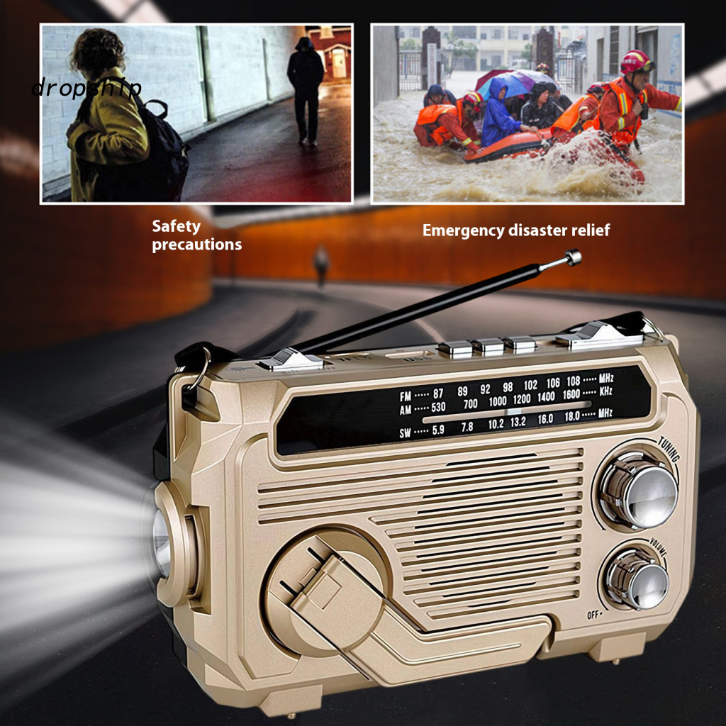 Usb Rechargeable Radio Fm Solar Hand Emergency Waterproof Bluetooth Speaker Am/fm Powered Portable for Outdoor Camping H