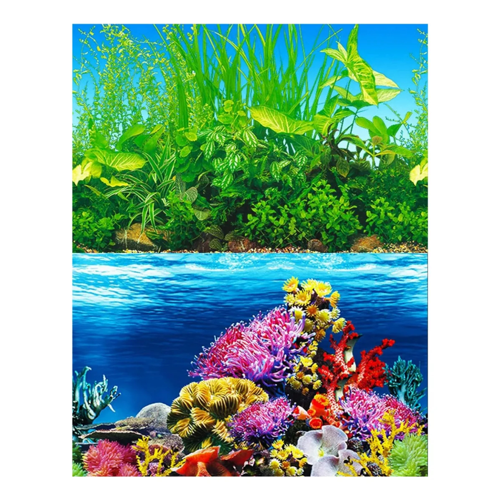 Enfeite Painel Para Aquario 120cm X 60cm Decoração Fundo Do Mar Corais Marinho Água Doce Plantado Plantas Tronco