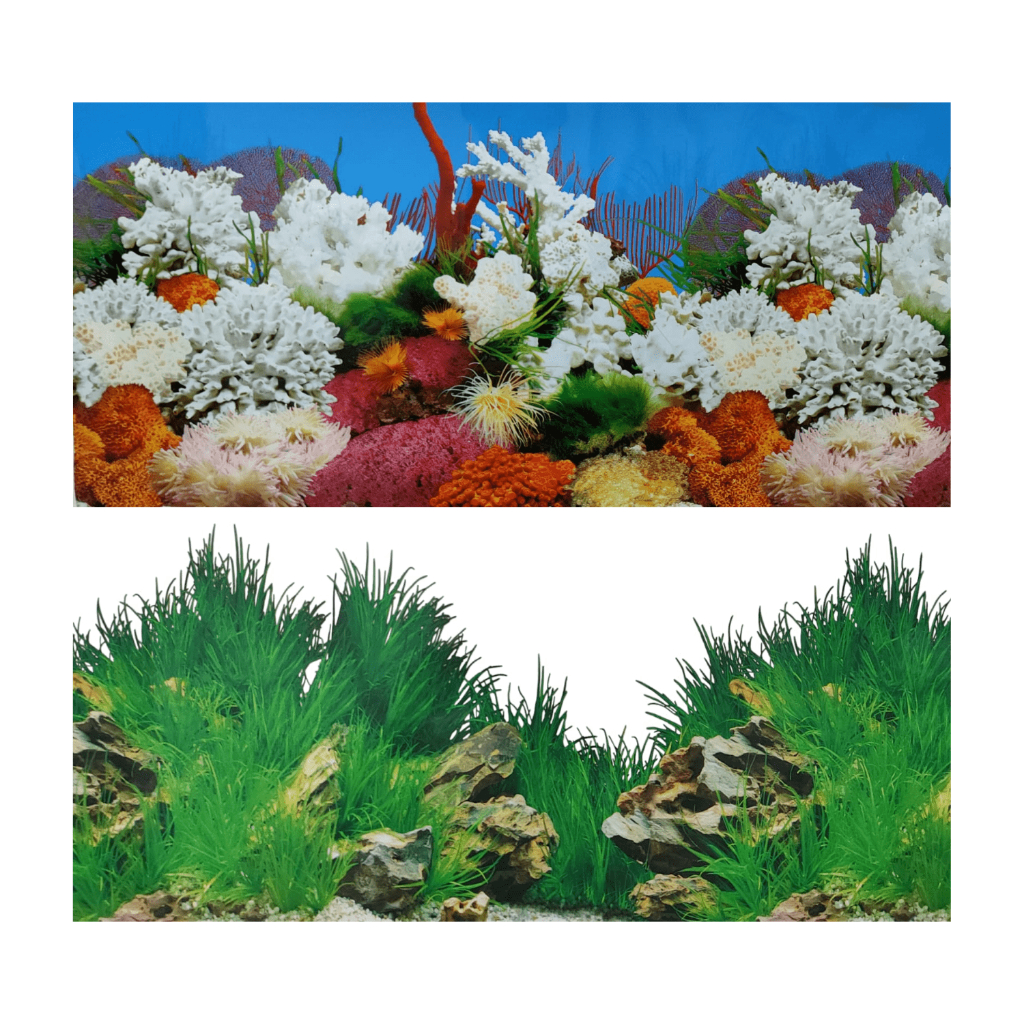 Papel De Fundo Aquários 60cm X 160cm Enfeite Ornamento Azul Coral Dupla Estampa Duas Imagens Decorativo Agua Doce Marinho