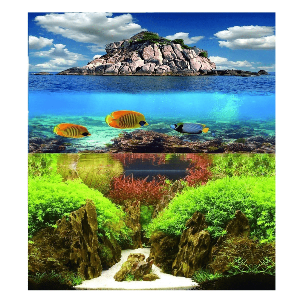 Painel Aquario Decorativo 1,1m X 60cm Enfeite Ornamento Rocha Planta Fundo Mar Agua Doce Marinho Plantado Ciclideos 3D