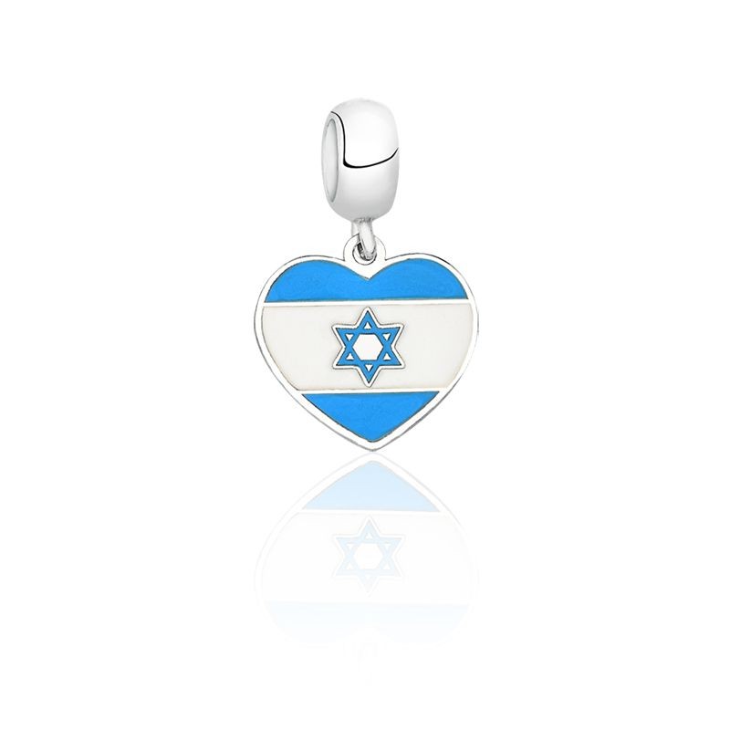 Berloque Coração Israel Prata 925 Esmaltado Presente Compatível Com Todas As Pulseiras Femininas