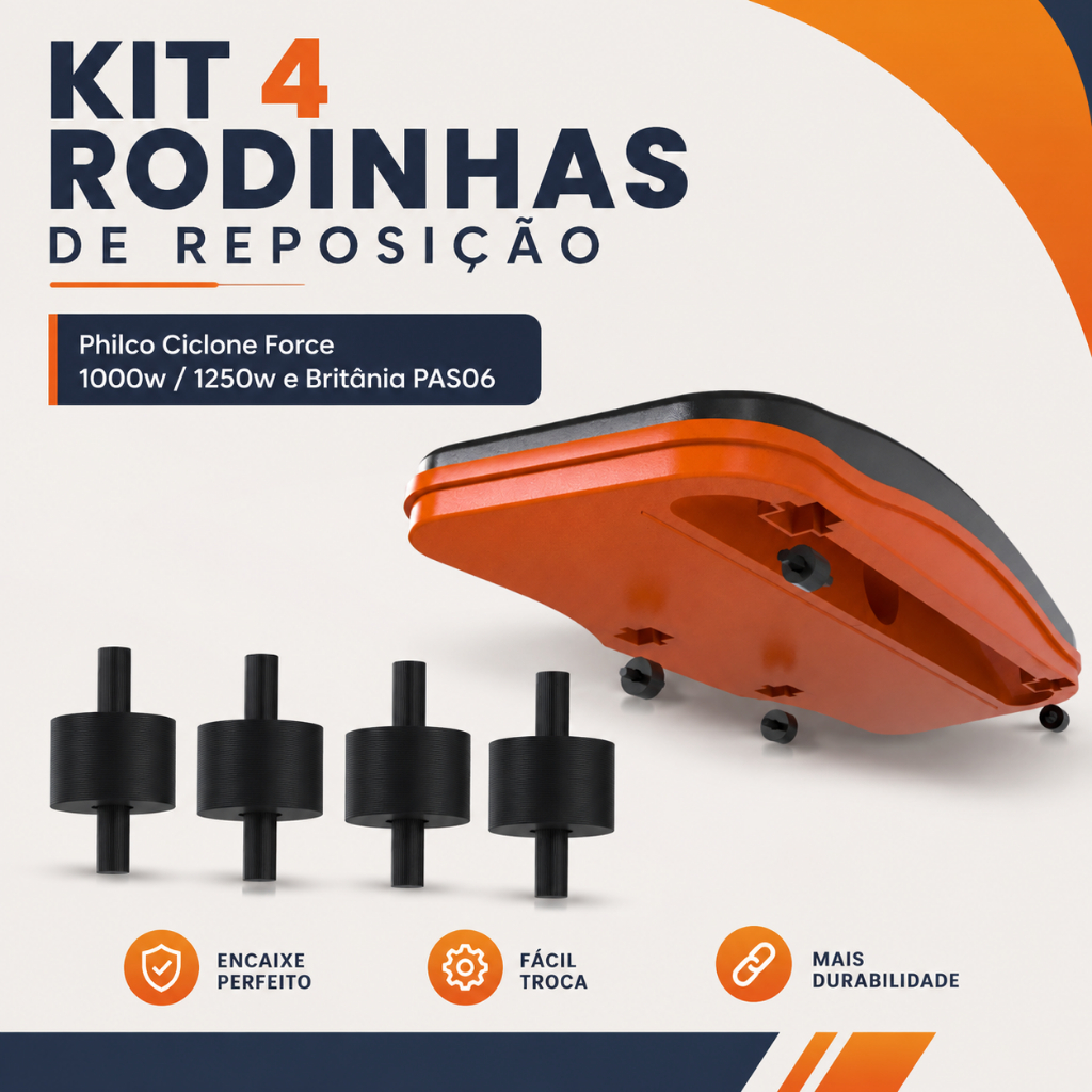 Kit 4 Rodinhas de Reposição p/ Aspirador Philco Ciclone Force 1000w/1250w e Britânia PAS06