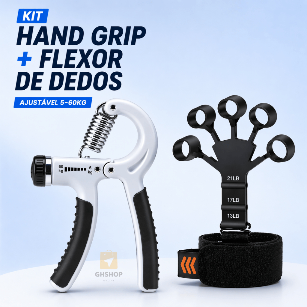 Kit Hand Grip de Dedo + Flexor de Punho Ajustável Exercício Para Mãos Fisioterapia Treino Antebraço