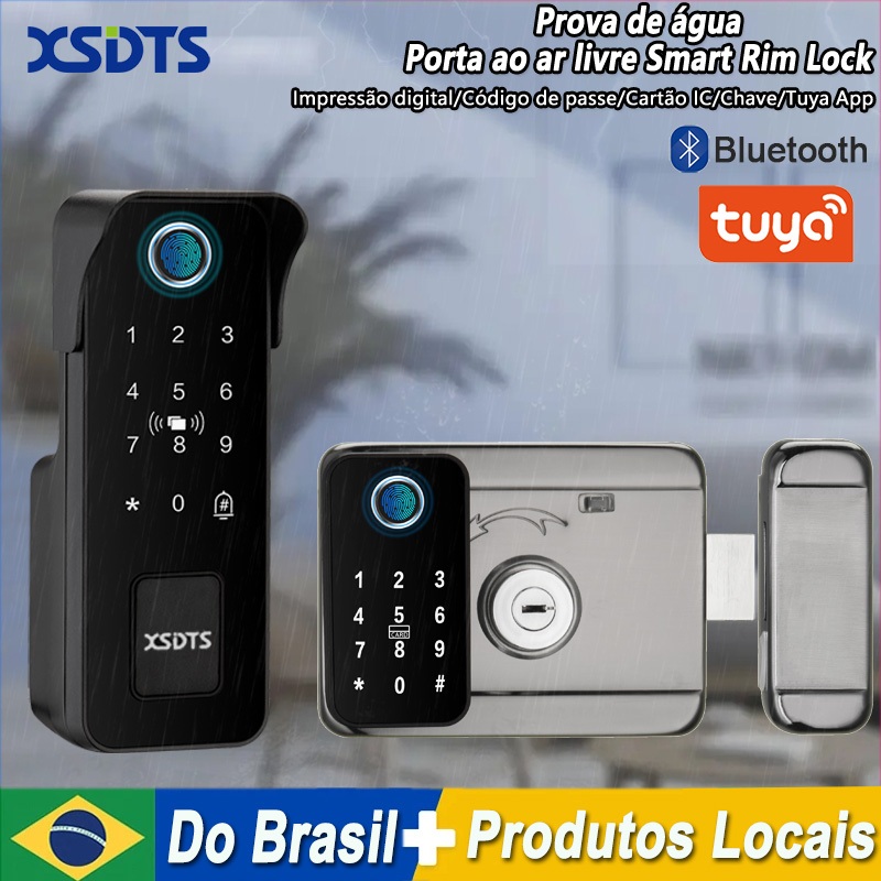 Fechadura à prova d'água impressão senha aplicativo digital Fechadura eletrônica de aro para portão
